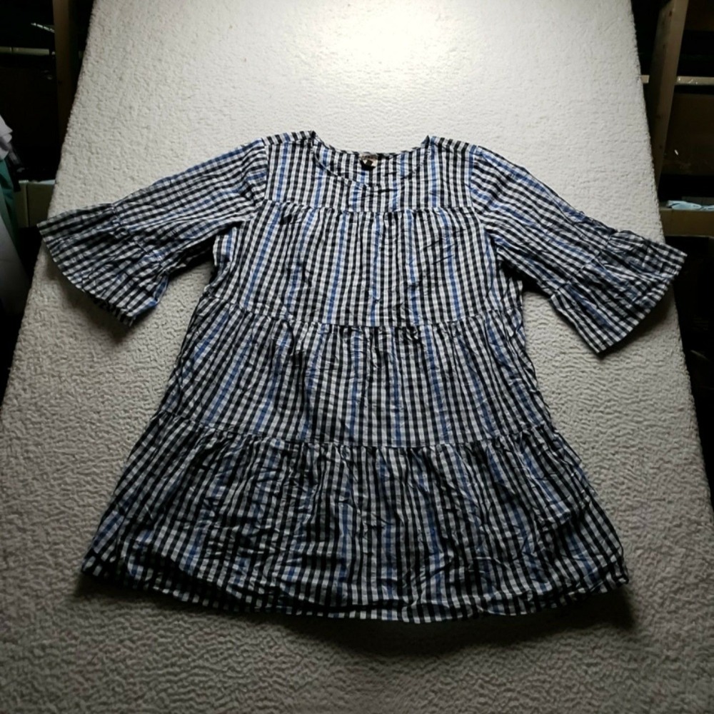 Como Vintage Dress Womens 2X Blue Gingham Half Sleeve Round Neck Swing Ruffle